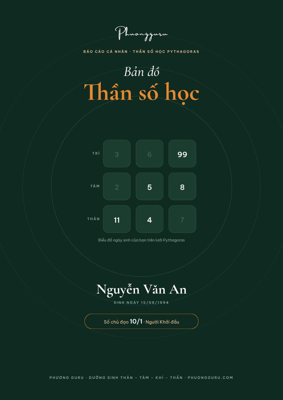 Báo cáo mẫu: Trang bìa in tên và biểu đồ ngày sinh của bạn